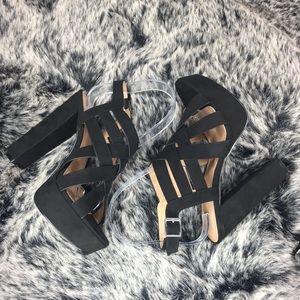 Black platform block heels